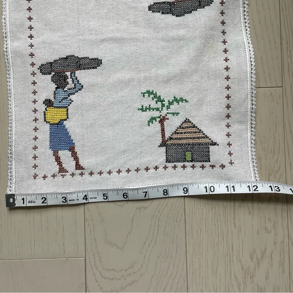 Vintage linen textile tea towel cloth embroidered mother and child cross stitch